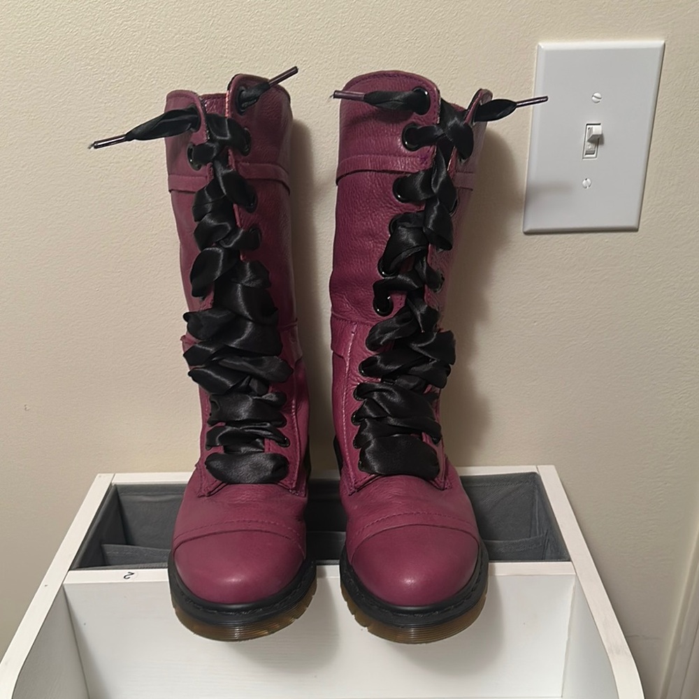 Dr. Martens Black and Purple Lace Up Boots with Sturdy Sole